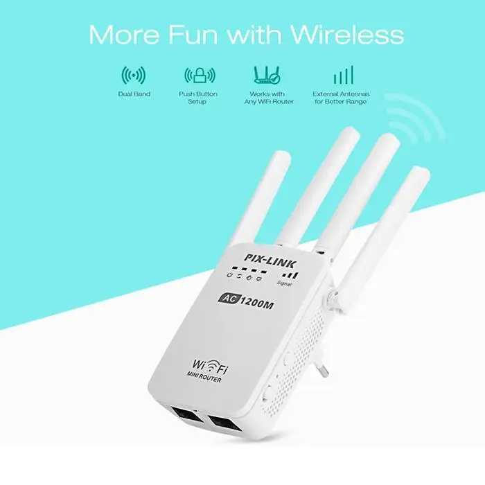 

Mini Router AC1200 WIFI Repeater/Router/Access Point Wireless 1200Mbps Range Extender Wi-Fi Signal Amplifier 4 External Antennas