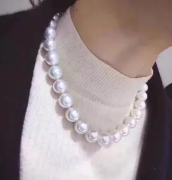 

free shipping >>>>noble jewelry classic 12-14mm south sea round white pearl necklace