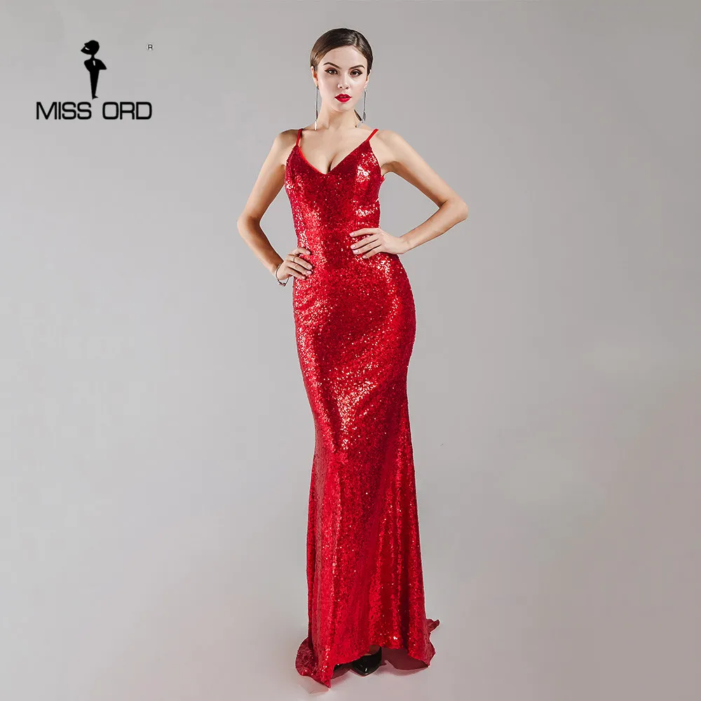 

Missord 2019 Sexy halter V-neck party dress sequin maxi dress FT4173-1