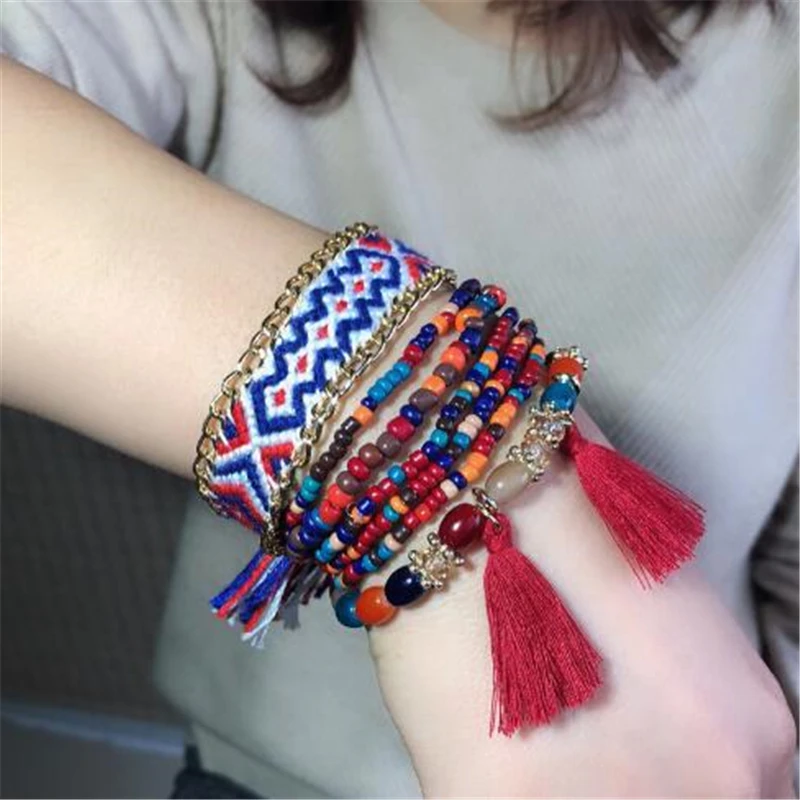

Boho Seed Bead Bracelets for Women Vintage Bracelet Female Jewelry Tassel Natural Stone Charms Wristband pulseira feminina 2019