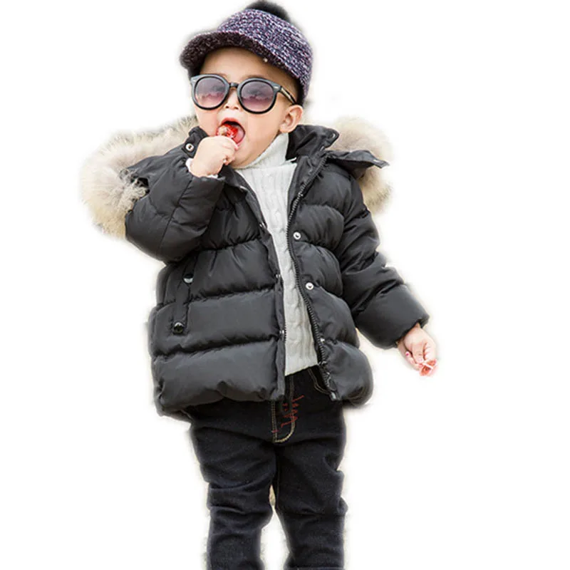 

Kids Boys Snowsuit Hooded Winter Coat Children Parkas Outerwear Boys Fur Collar Duck Down Coats Girls Thick Warm Down Outfit M28