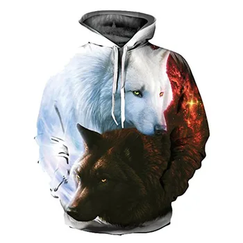 

2018 Rusanranz Brand Fashion 3D Wolf Printed Hoodies Mens Causal Slim Fit Cotton Sweatshirt Male Cool Funny Animal Print Hoodie