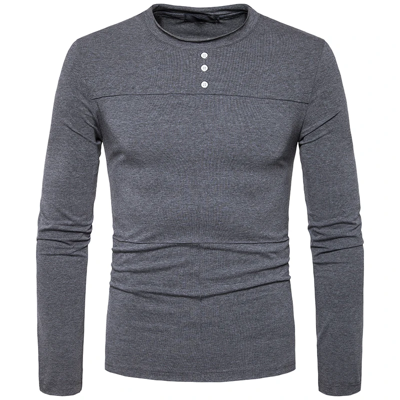 Для мужчин топы брендовая одежда футболка 2017 Осень уникальный мужской популярные модные мужские твердые кнопка украсить Повседневная