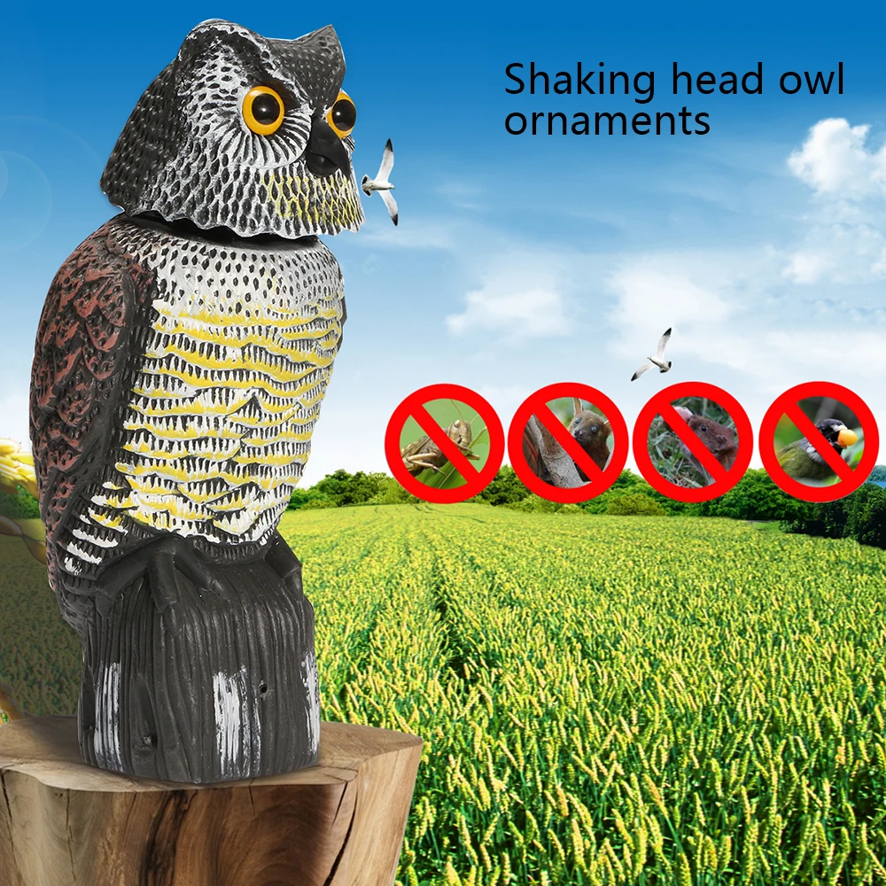 

Shaking Head Owl Decoy Hunting Garden Ornament Realistic Car Decor Drive Away Bird Crow Sparrow Protect Barn Crop Plant