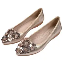 Женская обувь с блестками; цвет золотой, серебряный; Прозрачные ботинки без застежки; женские балетки на плоской подошве с цветочным принтом; Повседневная Брендовая женская обувь с острым носком на мягкой подошве