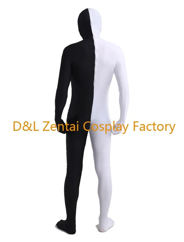 DHL цельный черный и белый лайкра спандекс Zentai костюм LZ116