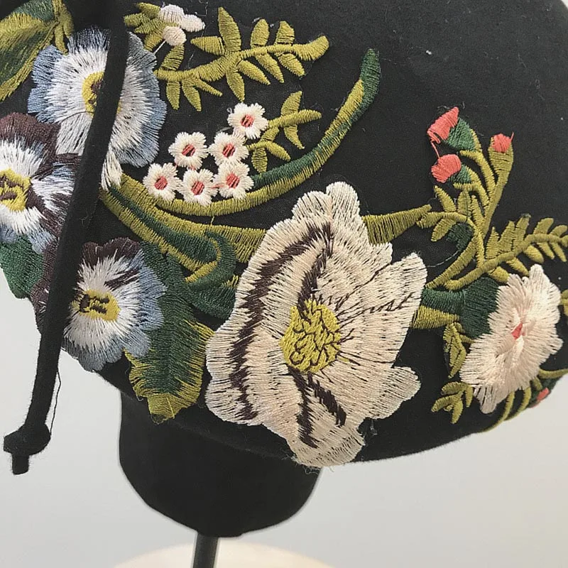 Фибоначчи новая брендовая качественная элегантная женская шерстяная береты с цветочным принтом и бантом, фетровая шляпа, осенне-зимние шапки для женщин, берет