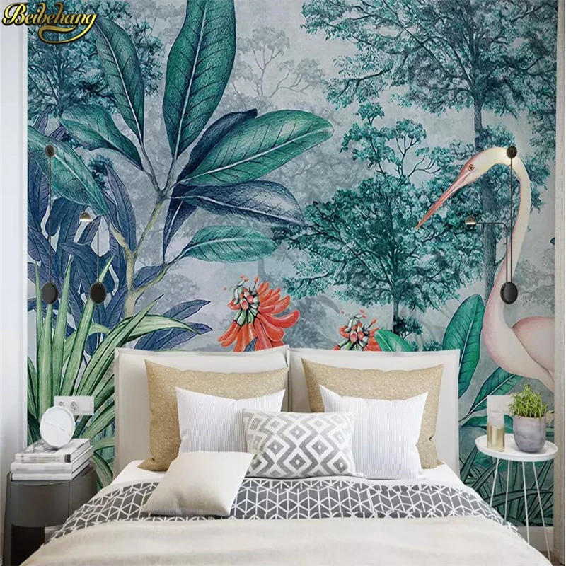 beibehang custom Medieval rainforest banana leaf flamingo Photo Wallpaper 3D Large Murals wall paper Living Room Sofa Bedroom