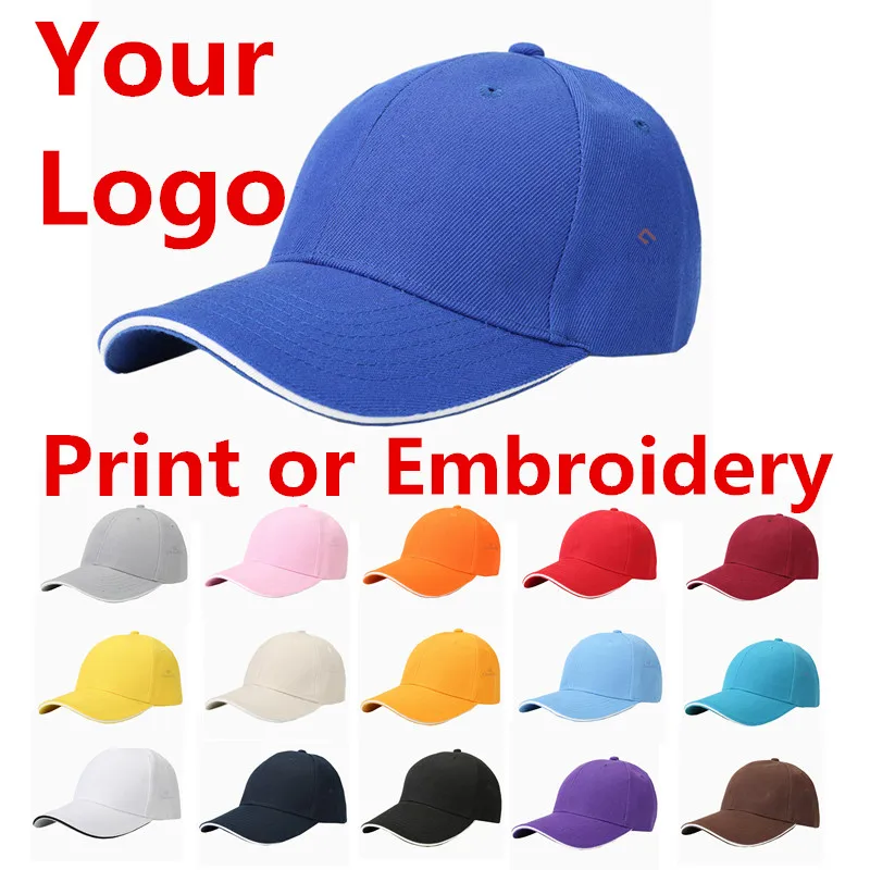 

1 Pcs Custom Cotton Baseball Cap Print Logo Text Photo Embroidery Gorra Casual Solid Hats Snapback Caps For Men Women