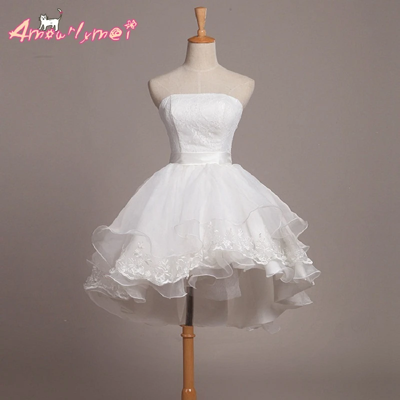 

2019 new women Elegant Red/blue/white Lace dresses sexy Strapless A-line mini bridal gown Wedding formal dress vestido de noiva