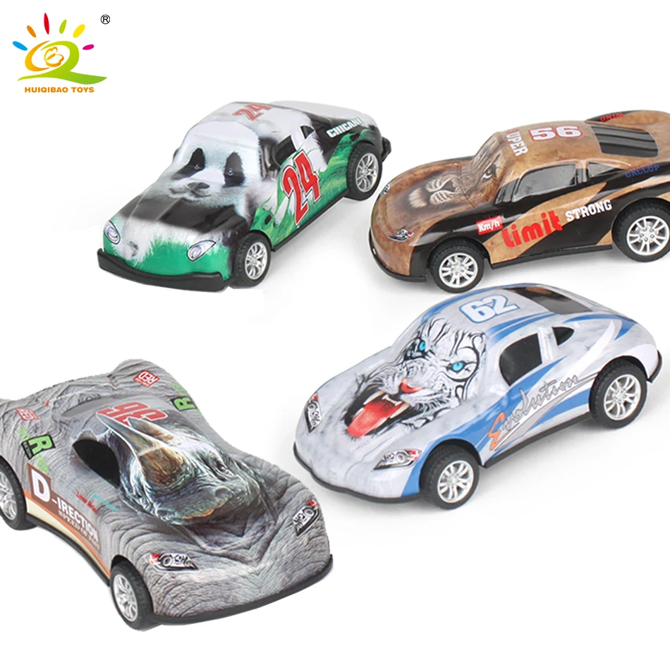 

4 Styles Metal Pull Back Vehicle Animal Shape Racing Car Mini Alloy Racers Panda Tiger Competition Car Toys Gifts For Children