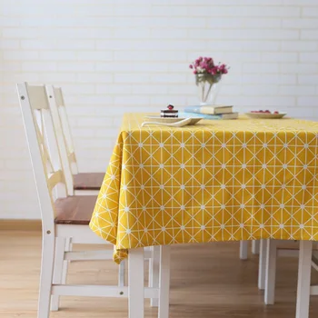

Custom Made of Yellow Japanese and Wind Cloth Cotton and Linen Table Cloth Rectangular Lattice Tablecloth Table Tablecloth