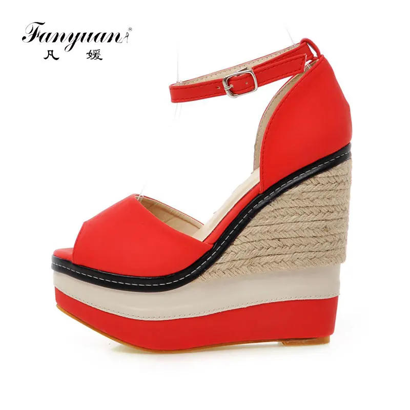 

Fanyuan Extreme high Heels Sandals women Platform Wedge Sandals Summer Peep toe Ankle strap shoes lady Party Wedding Boho Sandal