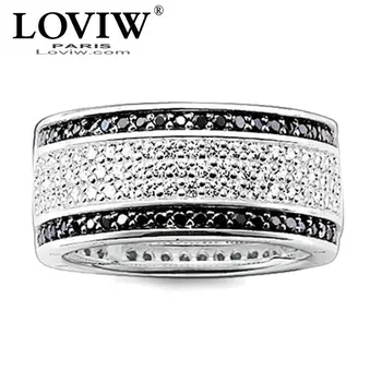 

Black & White CZ Zirconia Crystal Ring Thomas Sabor Style Fashion Good European Jewerly For Men Women Gift silver-plate