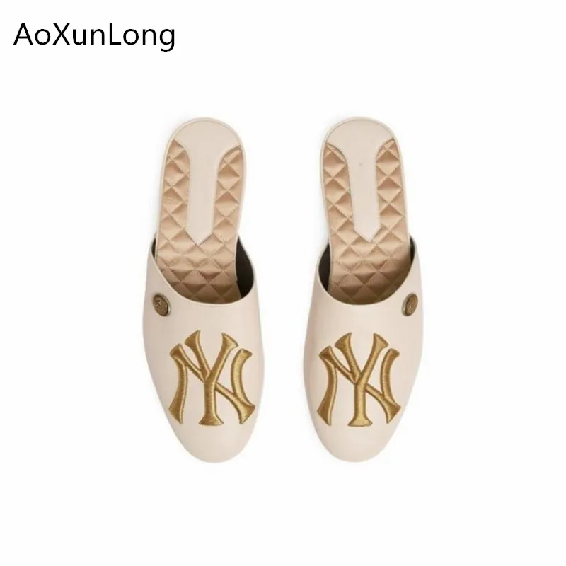 

Women summer sheepskin slippers outdoor fashion leather slippers women non-slip baotou slippers white red EU size 35-40 Slippers