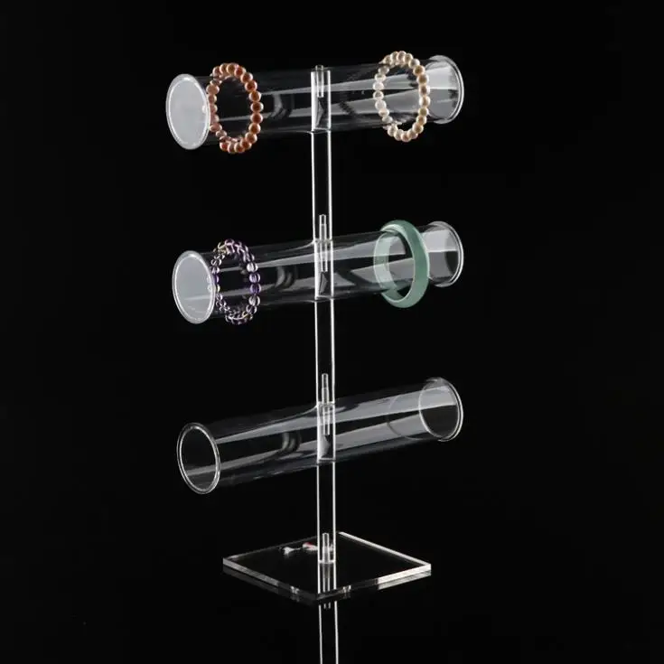 

High Quality Acrylic 3 Layer Bracelet Display Rack T Bar Watch Showing Stand Bangle Holder Organizer Jewelry Display T Bar