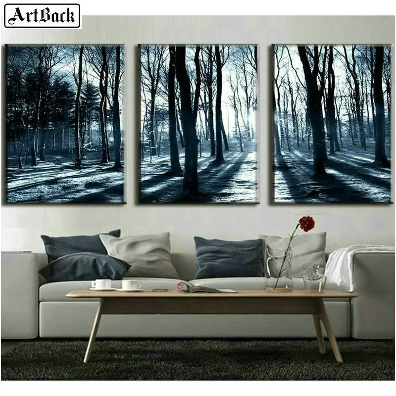 

Triptych 5d diamond painting tree landscape full square diamond embroidery full round Buddha home decoration art