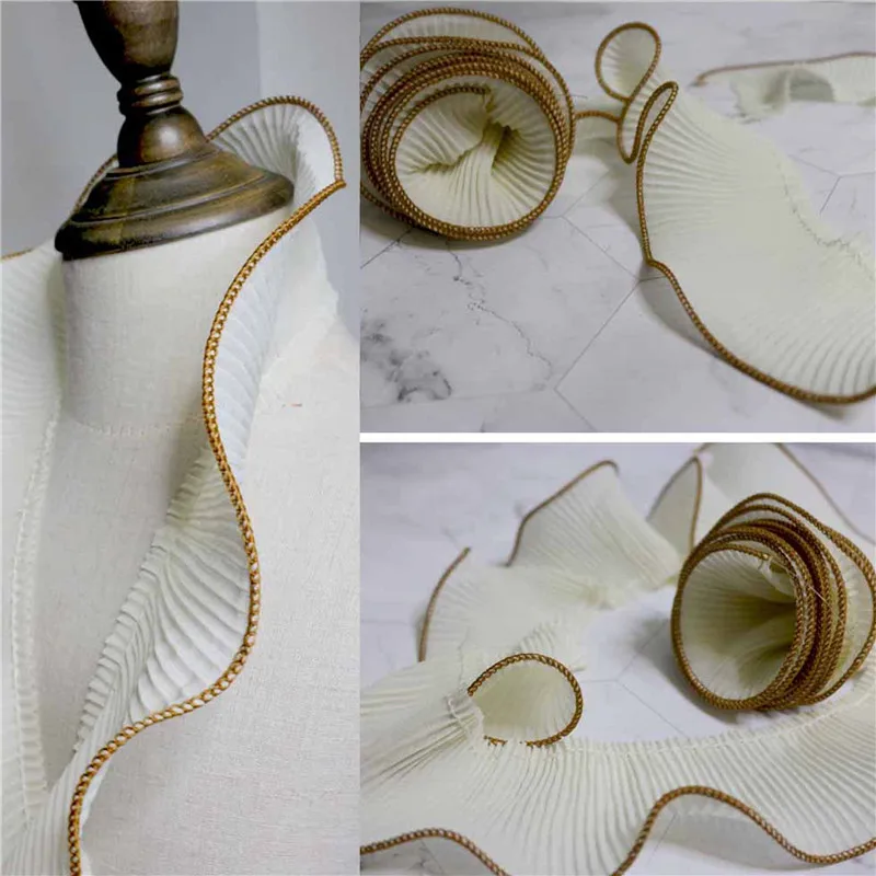 

50cm*7cm/piece Goose pale yellow single layer wavy three-dimensional pleated edge wedding dress lace designer fabric