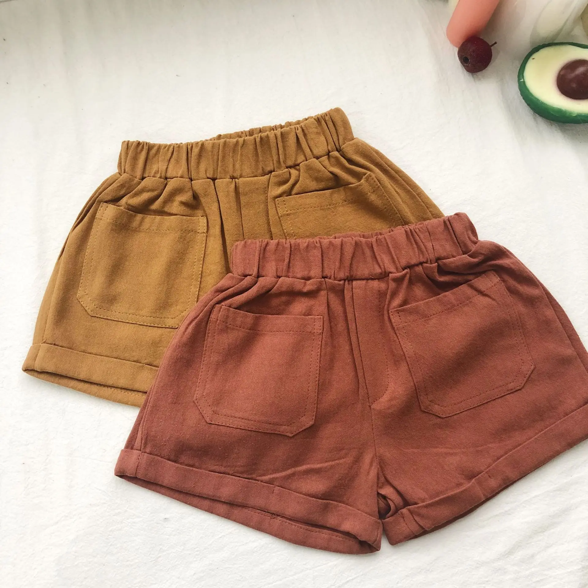 

Korean style 2019 Summer baby girls solid color casual shorts 1-6 years pure cotton pockets loose shorts