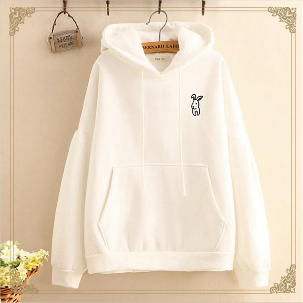 

2018 Harajuku Hoodies Women Long Sleeve Rabbit Embroidered Female Sweatshirt Pullover Autumn Lovely Rabbit Ears Jumper Plus Size