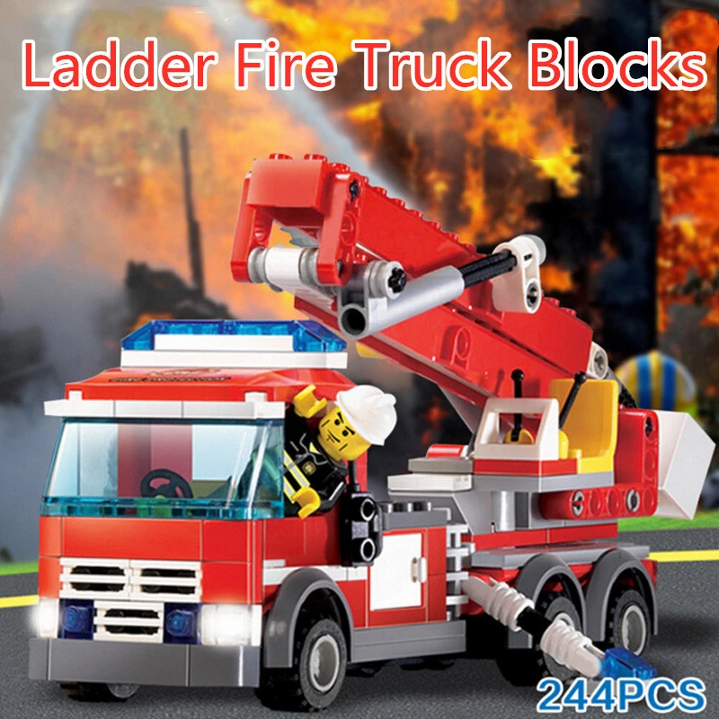 244pcs Firefighting Ladder Fire Truck Fireman Compatible Legoing City