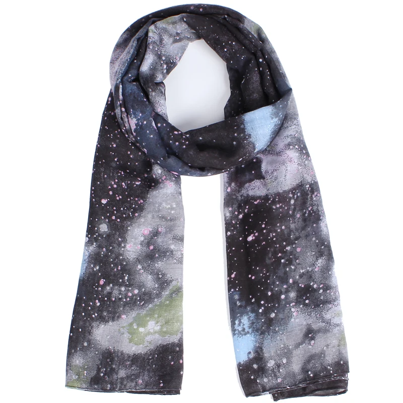 

2019 High Quality Lightweight New Fashion Design Women Scarf Galaxy Sky Print Polyester Soft Long Scarves Black Coffee 180*75 cm