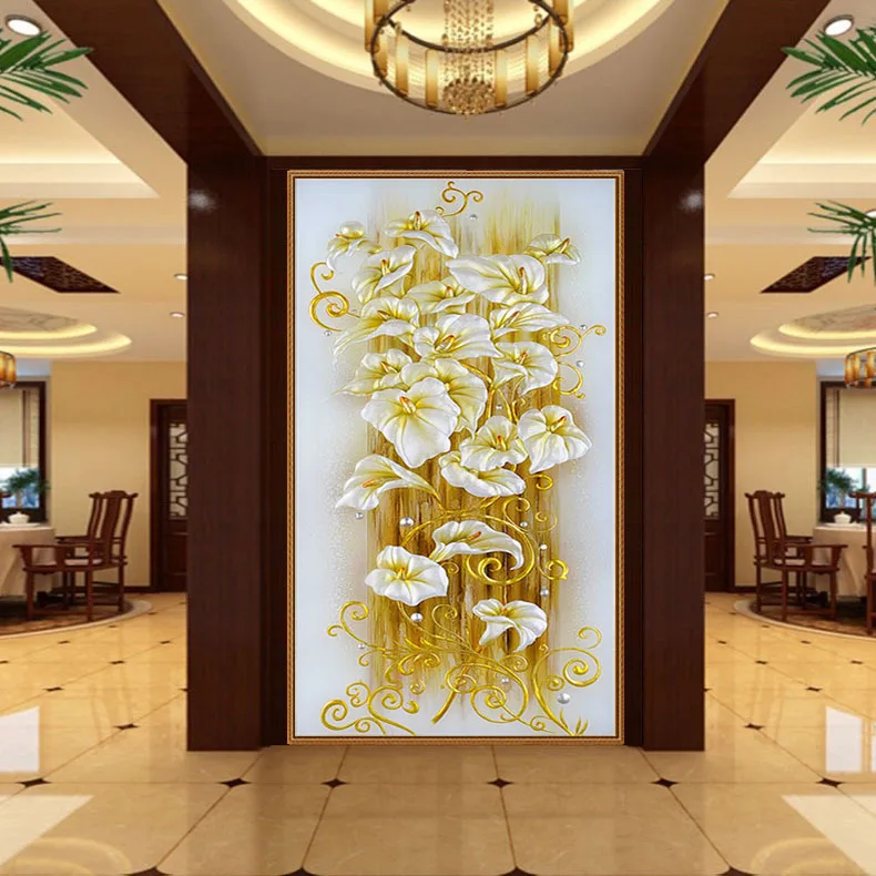 

DIY Diamond Painting Lily Flower Stitch Painting Embroidery with Rhinestone Decor Home Kit Craft 5D Flower Needle Arts Craft