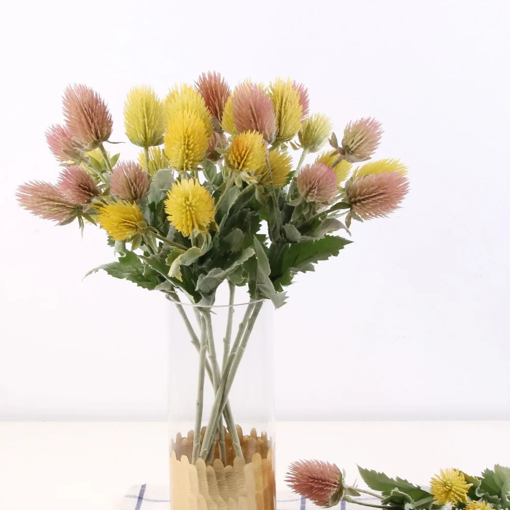 1PCS 5 buds Artificial flowers Three Colour Nice Thistle for Merry Cristmas Wedding Decoration Flower  Home Party Decoration