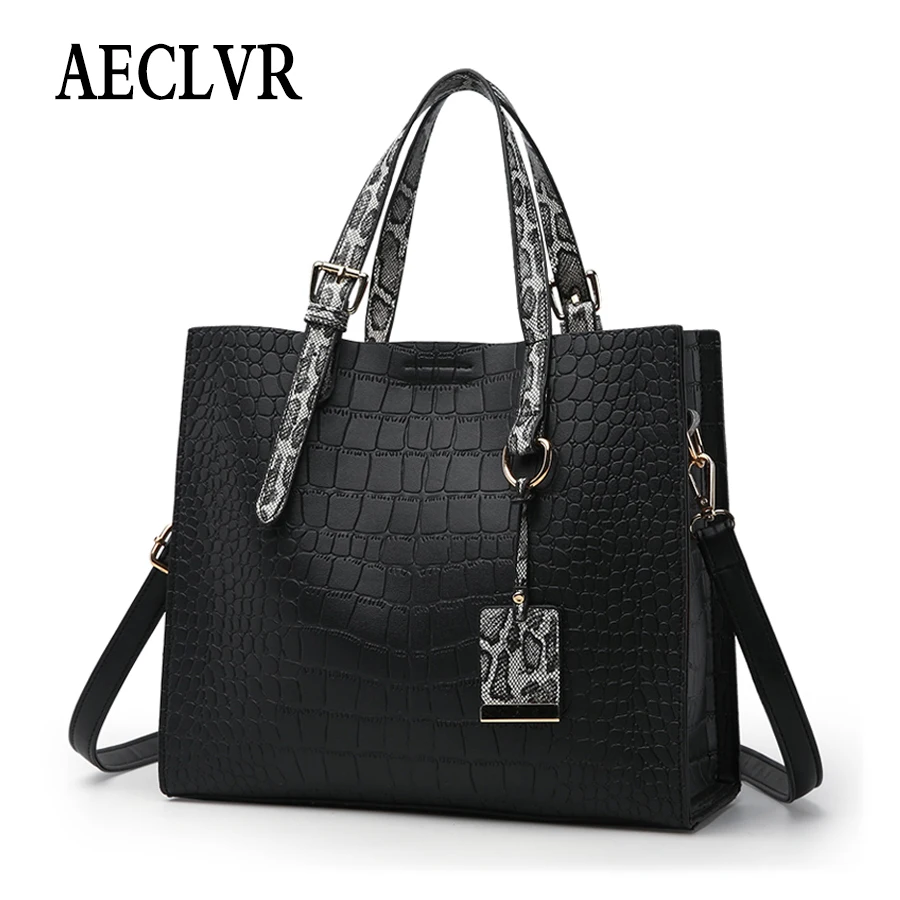 

AECLVR Solid Color Soft Alligator PU Leather Shoulder Bags For Women Simple Style Handbags All-Match Ladies Crossbody Bags