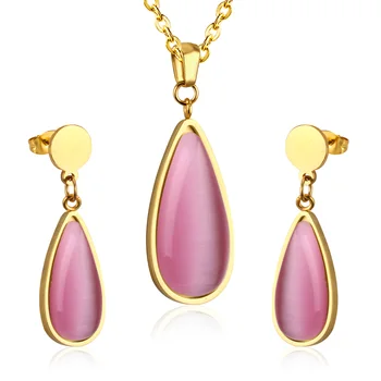 

LUXUKISSKID Oval Wedding Dubai Bridal Jewelry Sets Opals Pendant Necklace Earings For Women Fashion Jewelry Set