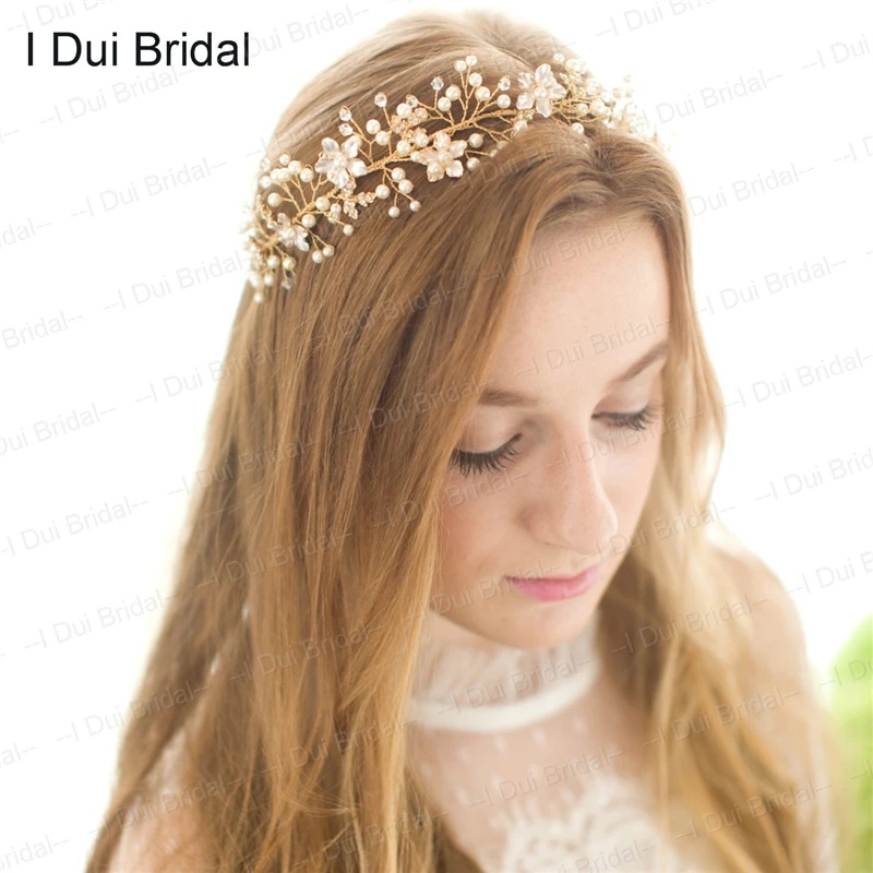 Хрустальная жемчужина ручной работы цвет серебристый, золотой свадебный головной убор невесты оголовье шляпа Завязки для