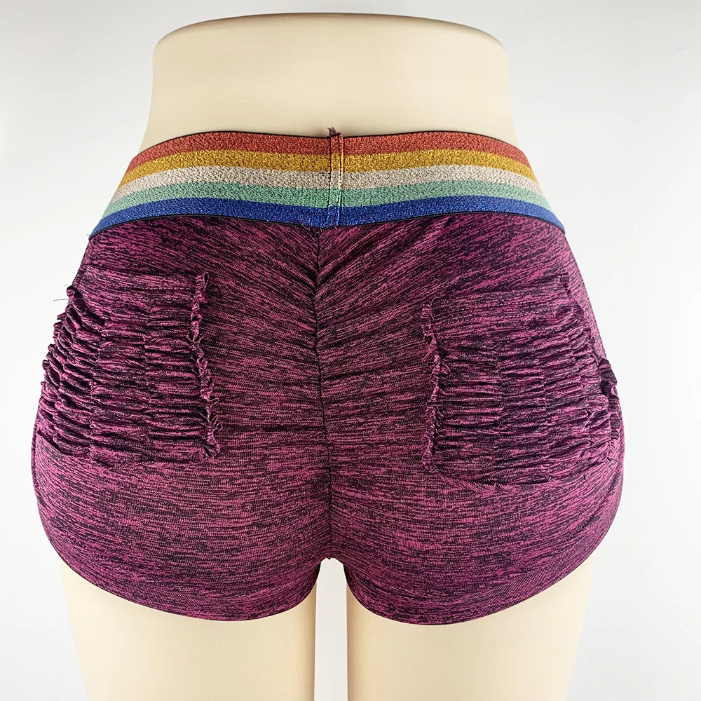 Женские летние сексуальные шорты с эффектом пуш-ап, шорты с полосками радуги на талии, мини шорты с карманами на бедрах, обтягивающие шорты для женщин