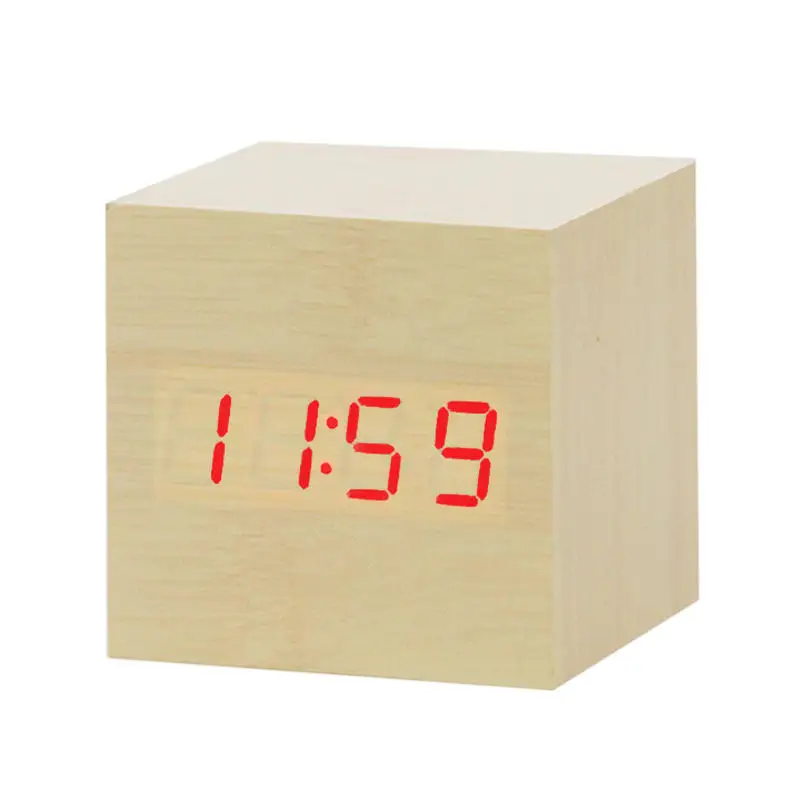 LED Wooden Alarm Clock Watch Table Voice Control Digital Wood Despertador Electronic Desktop USB/AAA Powered Clocks Table Decor - Цвет: 2