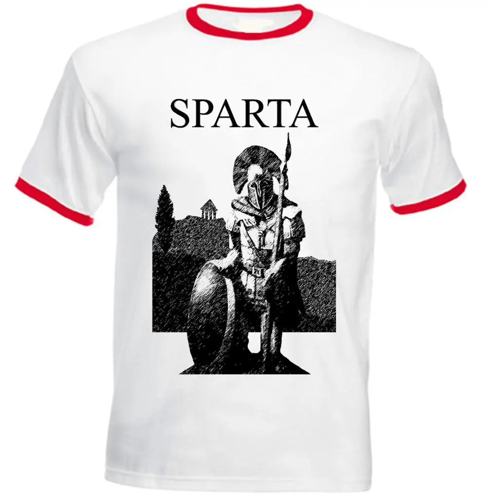 Спартанского воина Спарта- красный Ringer хлопок новая мужская футболка Модный популярный стиль мужская футболка - Цвет: Белый