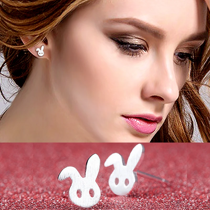

Silver small Stud Earrings for women,Female White Rabbit Earrings,925 stamped ANIMAL JEWELRY For Women Girl Gift Stud Earrings