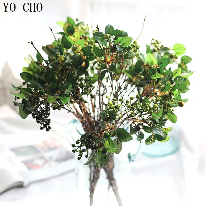 

YO CHO 1PC Artificial Bean Vine Berries Simulation Flower Wedding Home Decor Diy Fake Tree Branch Leaf Christmas Decoration