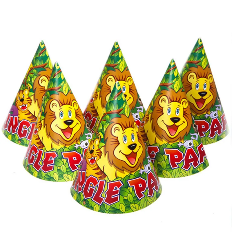 

20/40pcs Cool Lion King Jungle Blue Baby boy Pink baby Girl Frist birthday Paper hats for boy girls birthday party decoration