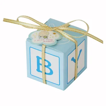 

HOT SALE 50pcs European Unique Baby Letter Candy Box Cute Box Available Newborn Baby Gift Boxes for Guest blue