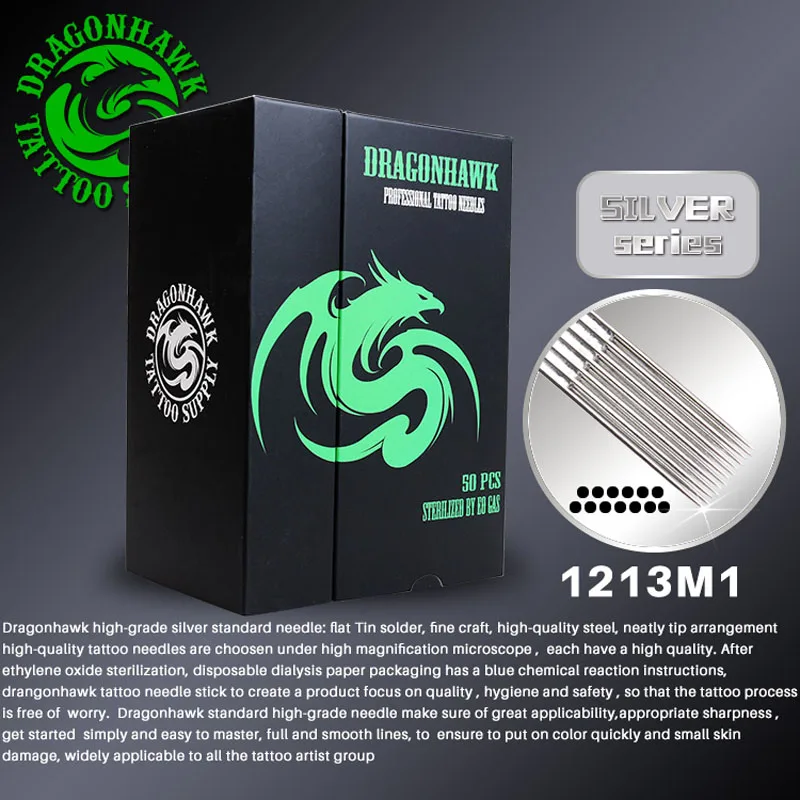 

Dragonhawk high-grade Silver Standard Needles 50 pcs 1213M1 Weaved Magnum Disposable Tattoo Needles Tattoo Supply