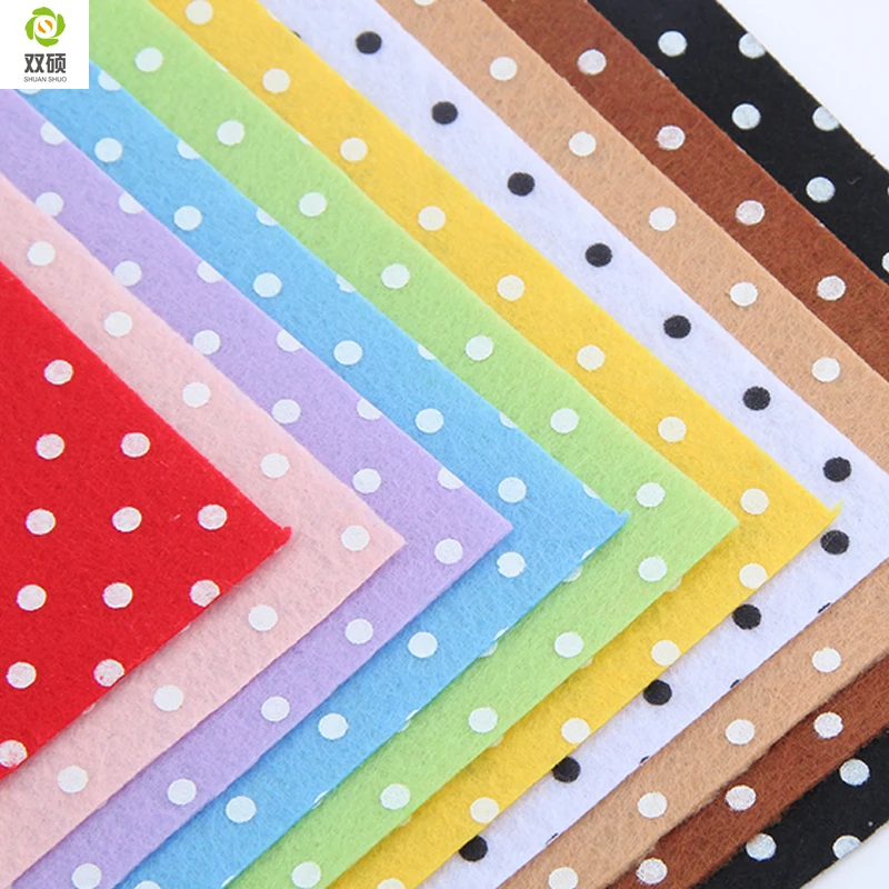 Print Polka Dot Polyester Felt Fabric 1mm Thickness 15x15cm 10Colors N-10S2 DIY Handmade Sewing Home Decor Material