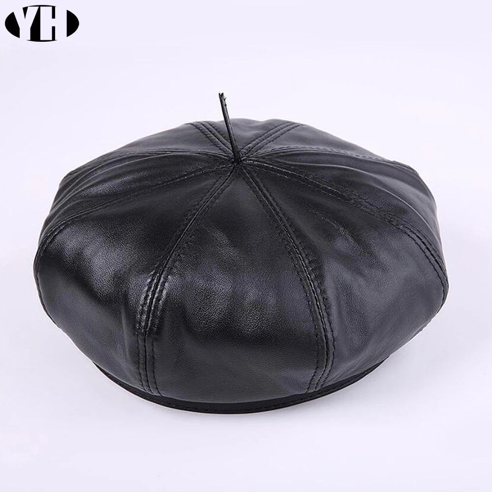 base cap 2018 Women's real sheepskin leather hat casual cute cap fashion genuine leather headgear best baseball caps