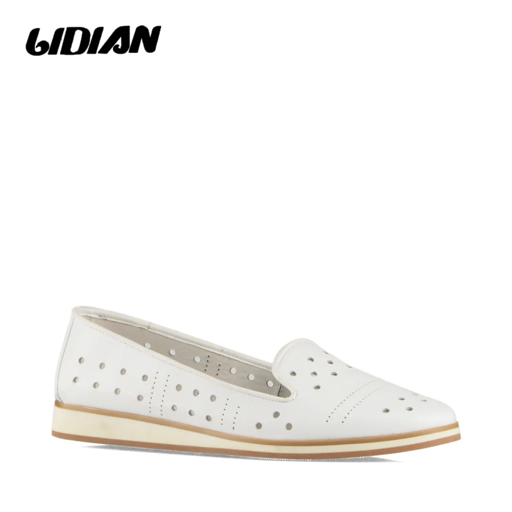 

LIDIAN White Flat shoes for Women lofers Genuine Leather For Spring Summer breathable light weight casual White P11
