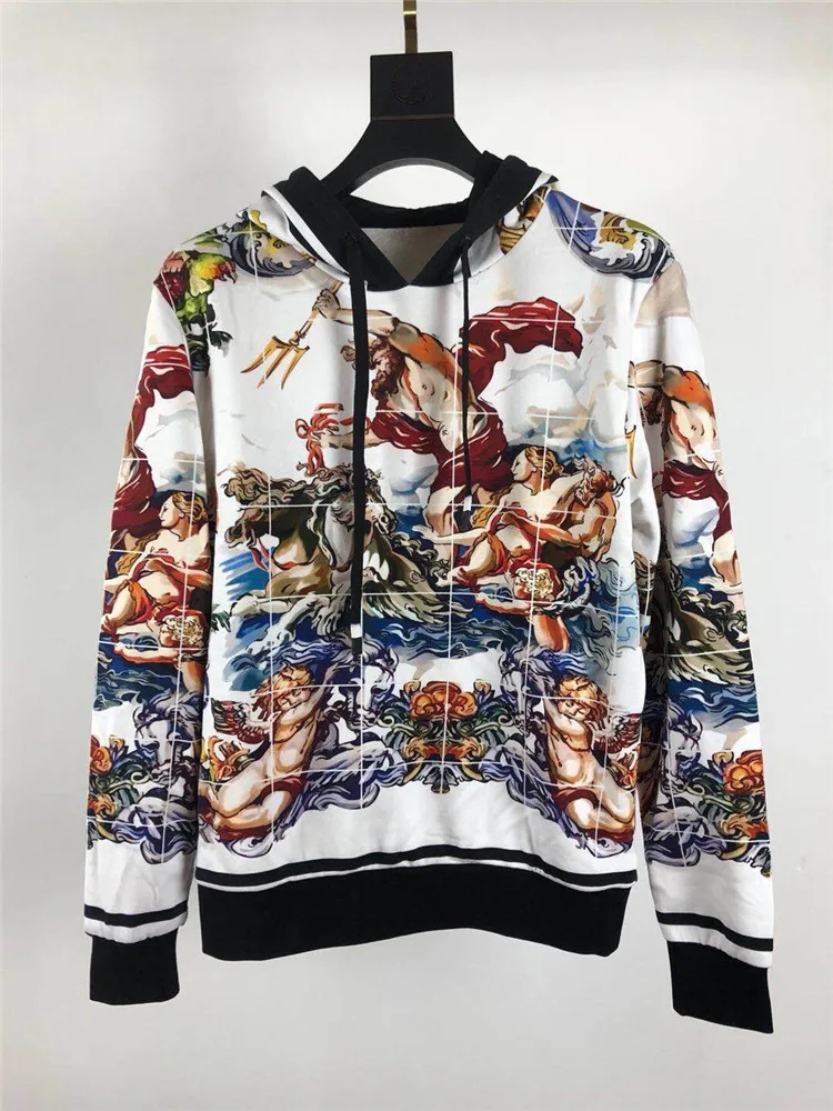 

High quality 100% cotton loose men/women hooded sweatshirts Fashion retro print hoodies&Sweatshirts Men's clothing M-3XL D731