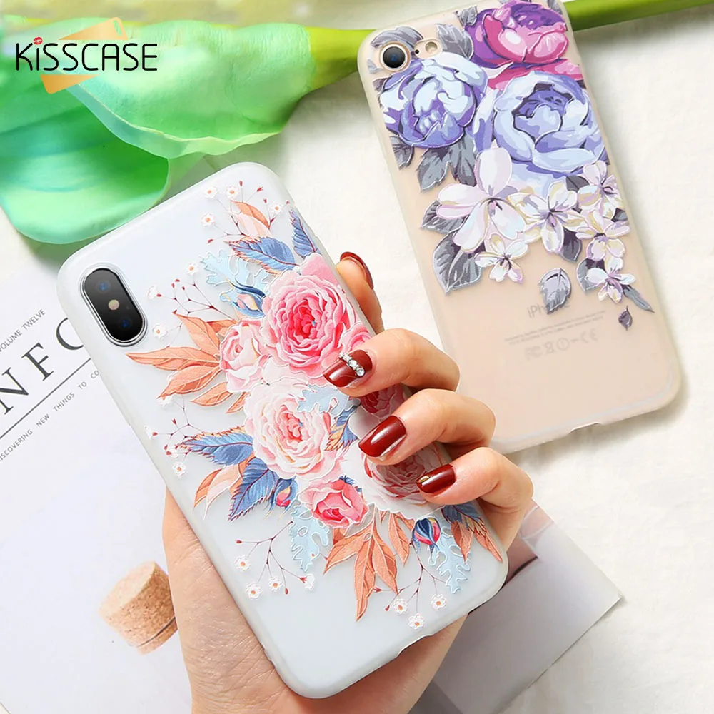 KISSCASE чехол на айфон 7 3D Рельефный цветочный для iPhone 5S 5 SE XS максимальный ультра