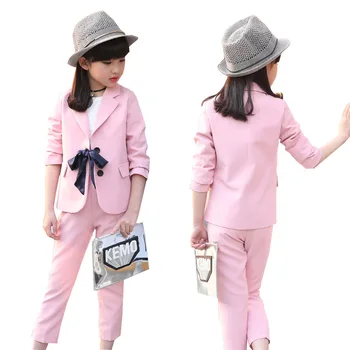 

Children girls clothing set 2019 spring teenage girls suit bow-knot jacket+pants school kids clothes tracksuit for girls clothes