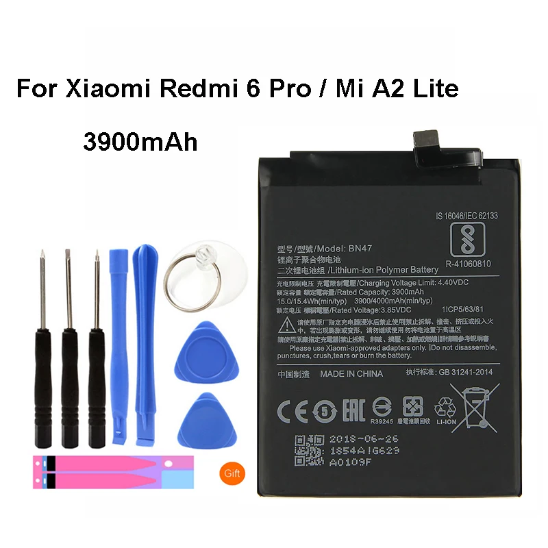 Оригинальный аккумулятор BN47 для Xiaomi Redmi 6 Pro / Mi A2 Lite 3900 мач сменный литий ионный +