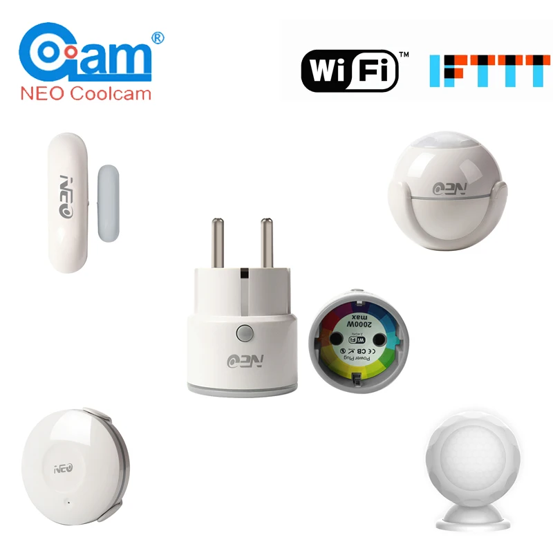 НЕО Coolcam умный дом Wi-Fi Smart Plug, двери/окна Сенсор, воды утечки Сенсор, движения PIR домашней автоматизации сигнализации Системы