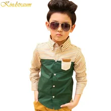 2017 NOUVEAU enfants printemps rayé chemise, enfants patckwork manches longues chemises vertes, mode garçon tops enfants vêtements, HC176