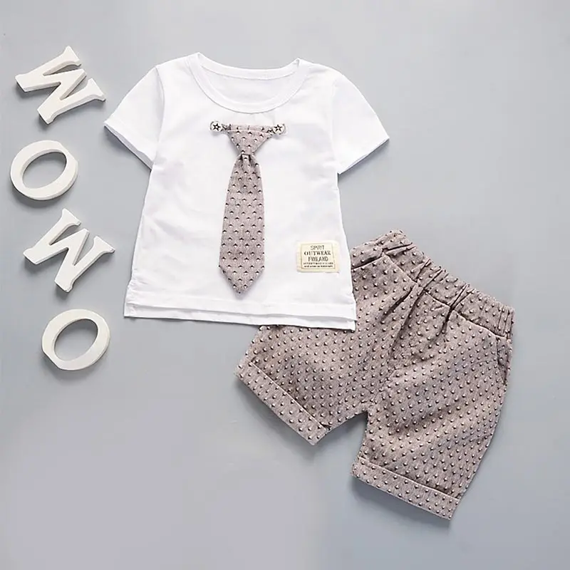 Toddler Kids Baby Boys Summer Outfits Short Sleeve T-shirt+Pants Gentleman Clothes Set