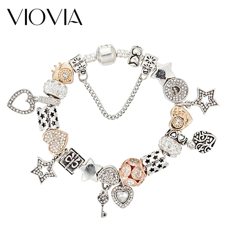 VIOVIA 2019 цвет серебра талисман браслет подходит для Pan Original со звездой и сердцем